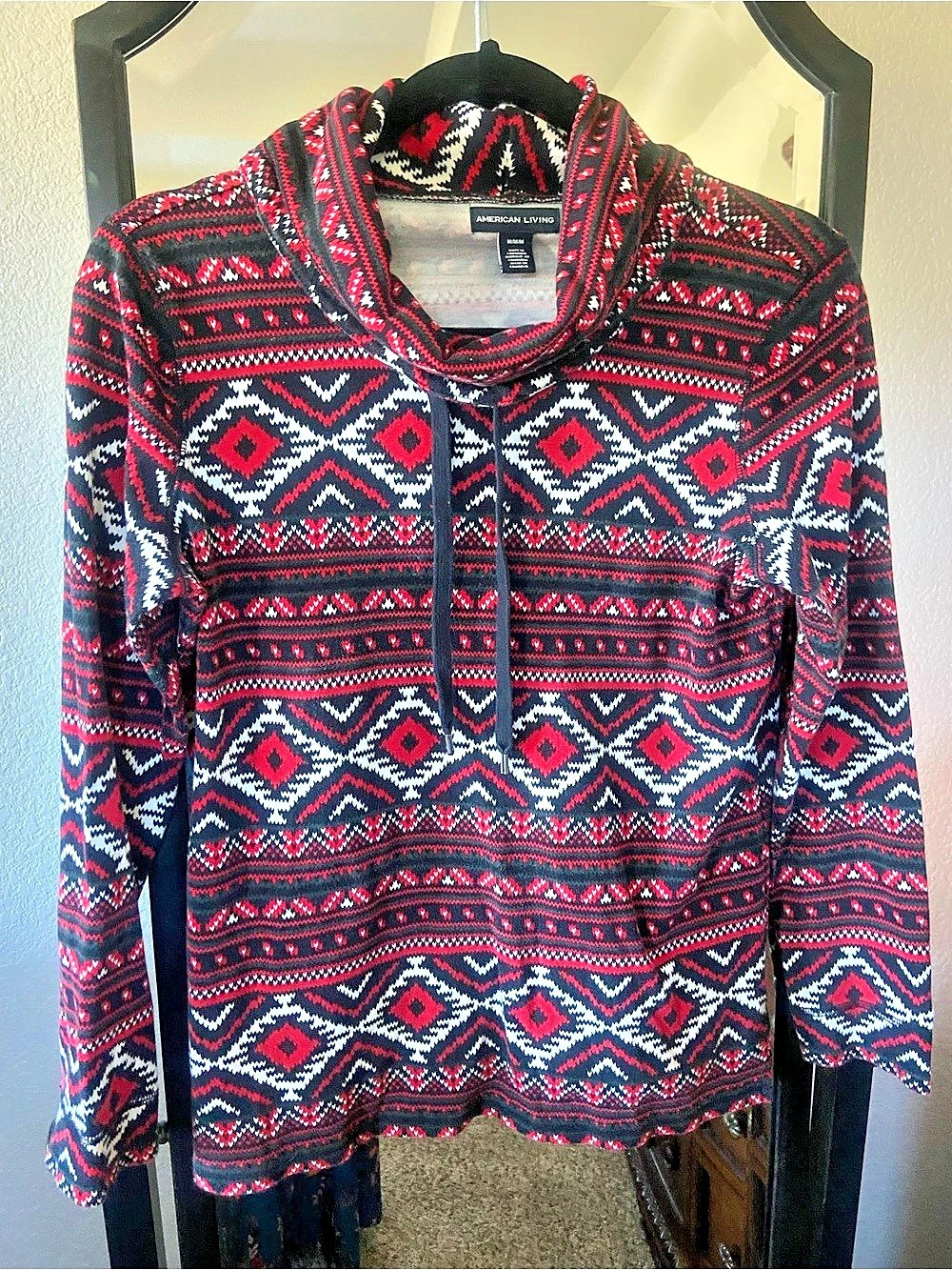 Women’s American Living Aztec Cotton pullover top with Cowl Neck Size Medium